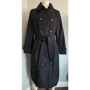 Rachel Zoe Black Double-Breasted Tie Belt Trench Coat